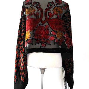 Silk Burnout Velvet Peacock Shawl Wrap Scarf